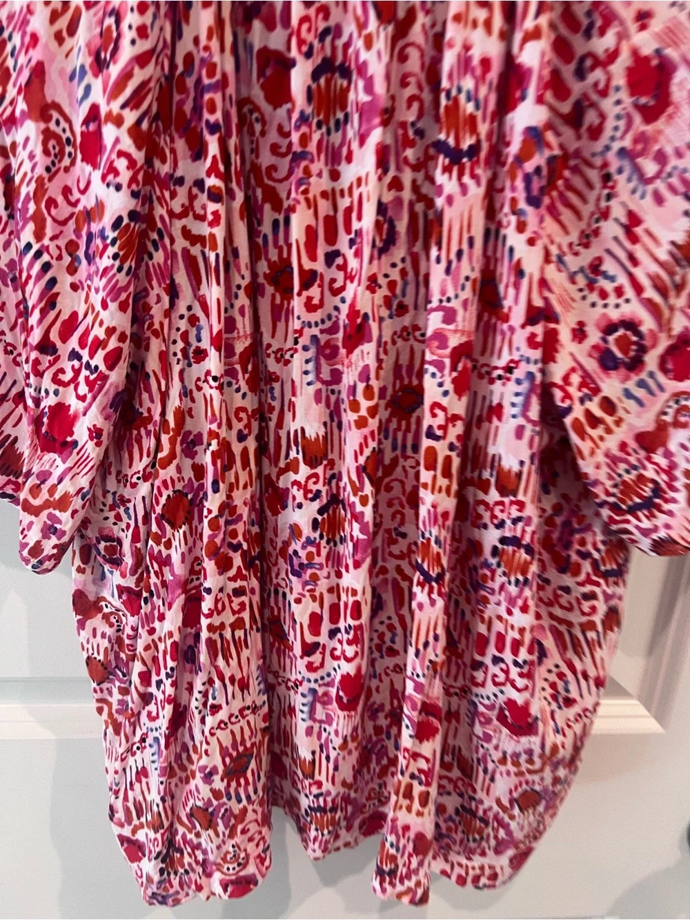THML Pink and Red Printed Blouse with Blue Trim Size Large - Picture 5 of 16